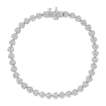 .925 Sterling Silver 1.0 Cttw Miracle Set Diamond Heart-Link 7" Tennis Bracelet (I-J Color, I2-I3 Clarity) by Bids.com