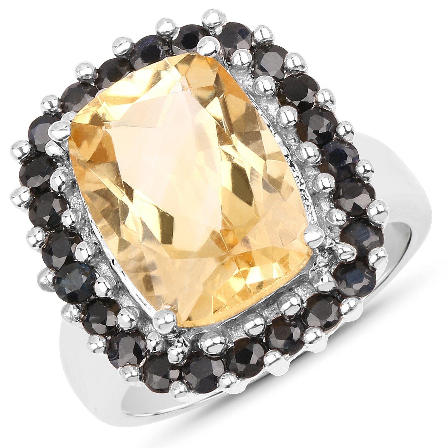 7.46 Carat Genuine Citrine and Black Spinel .925 Sterling Silver Ring by Bids.com