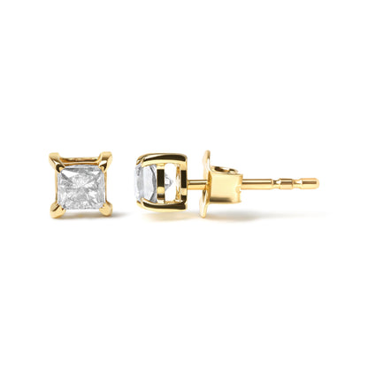 14K Yellow Gold 5/8 Cttw Princess Natural Brown Color Diamond 4-Prong Stud Earrings (Brown Color, VS2-SI1 Clarity) by Bids.com