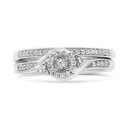 .925 Sterling Silver 1/4 Cttw Diamond Halo and Swirl Engagement Ring and Wedding Band Set (I-J Color, I3 Clarity)- Ring Size 7 by Bids.com