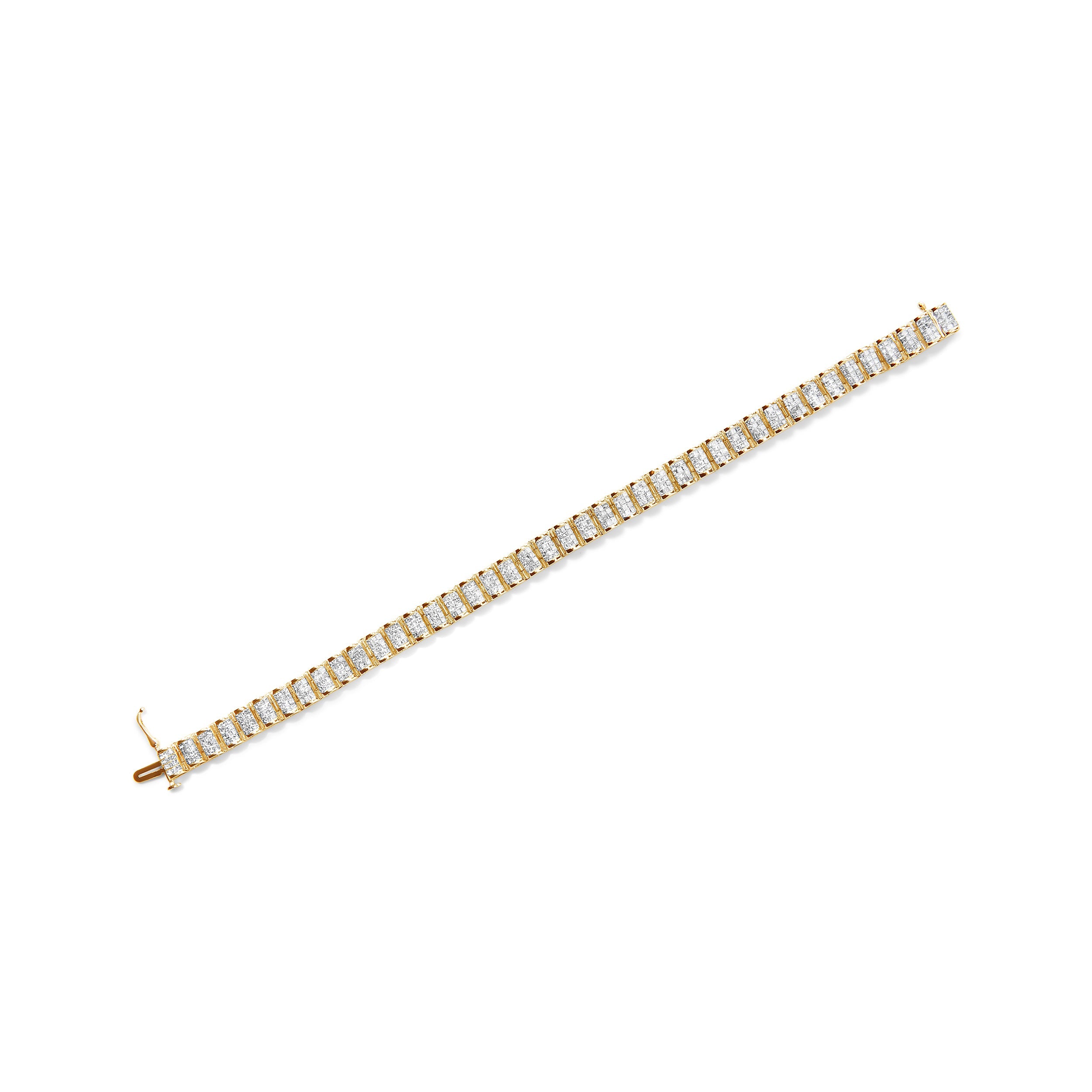 14K Yellow Gold 5.0 Cttw Invisible Set Princess-cut Diamond Buckle Link Tennis Bracelet (H-I Color, SI2-I1 Clarity) - Size 7.25" by Bids.com