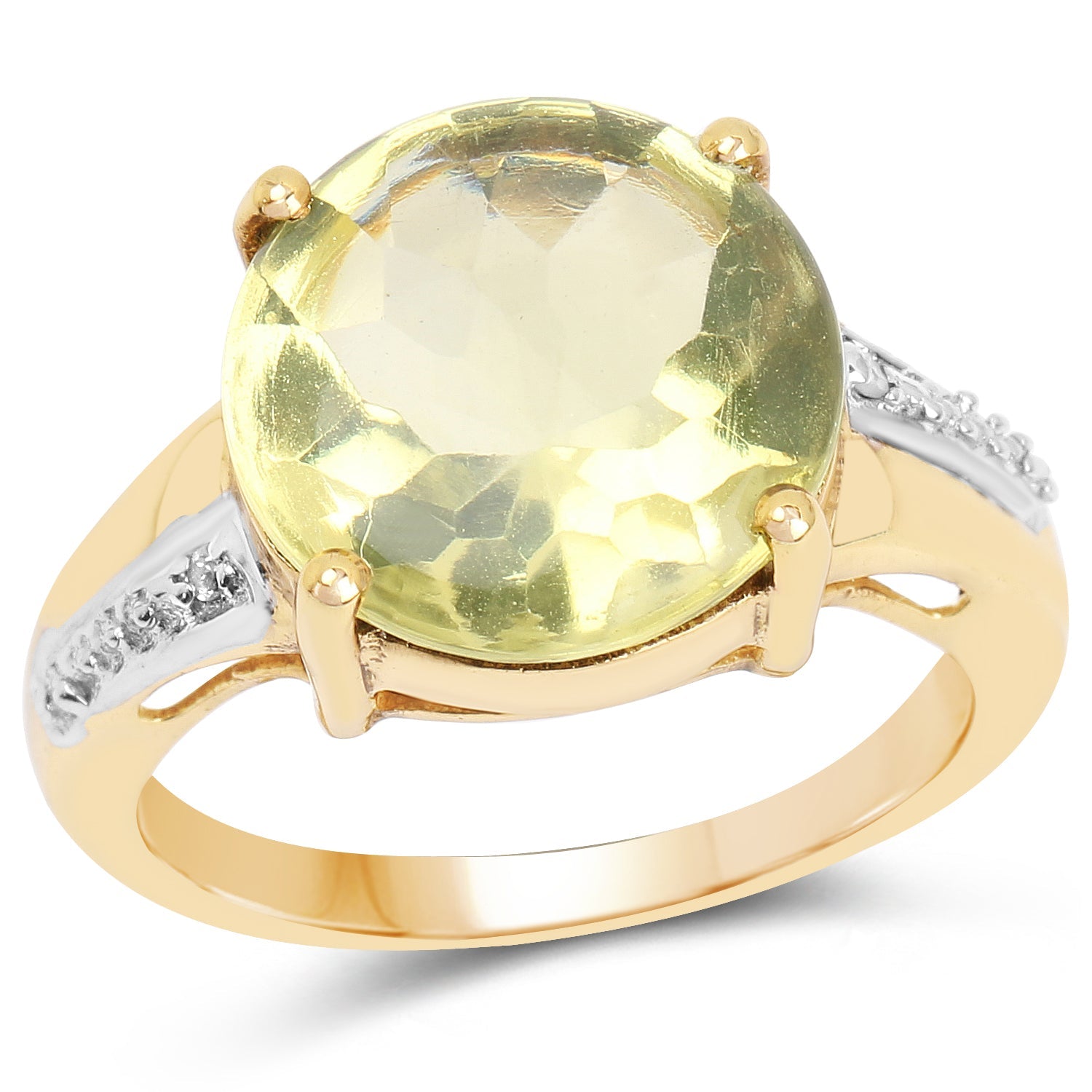 14K Yellow Gold Plated 9.26 Carat Genuine Lemon Topaz Buff Top and White Diamond Brass Ring by Bids.com