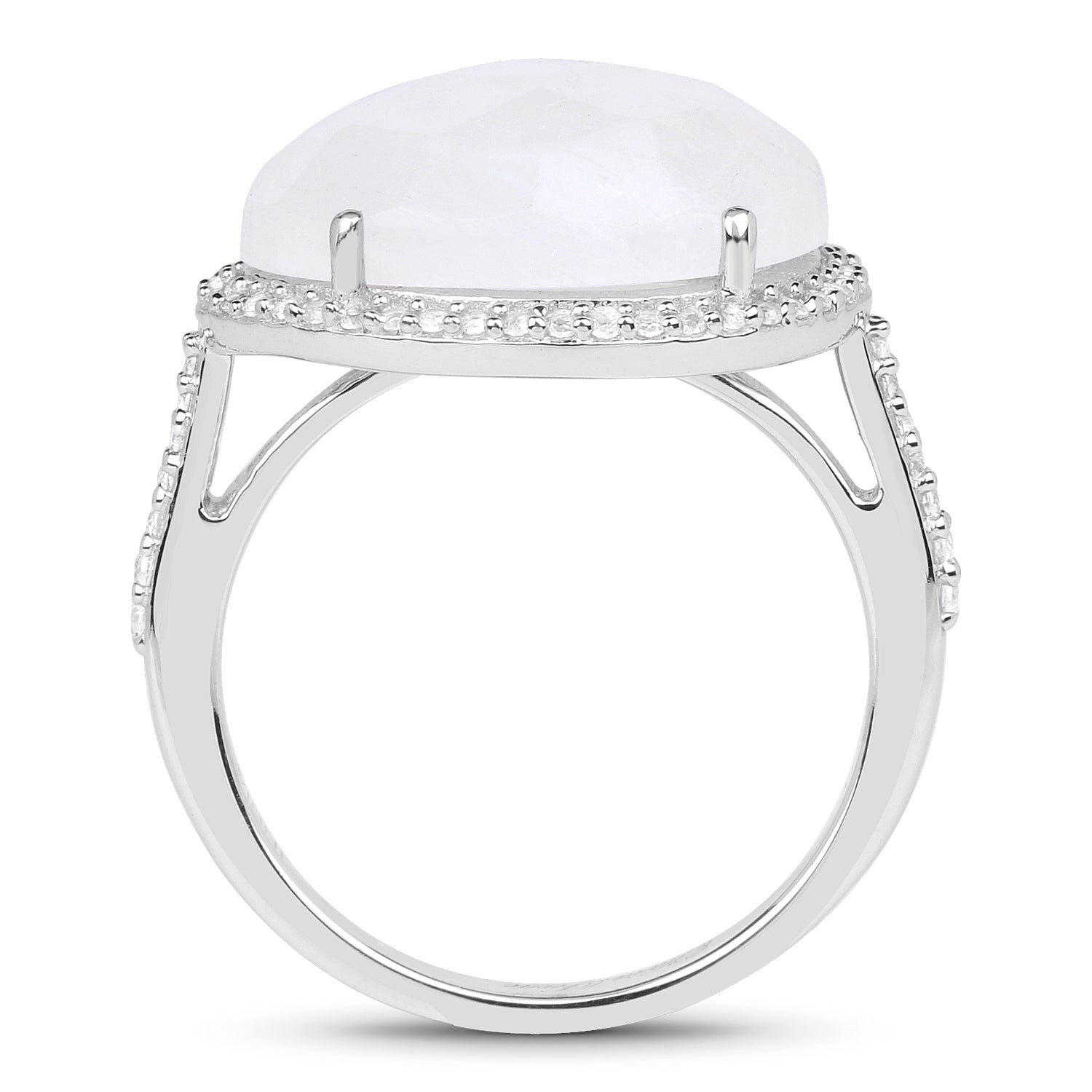 7.33 Carat Genuine White Rainbow Moonstone And White Topaz .925 Sterling Silver Ring by Bids.com