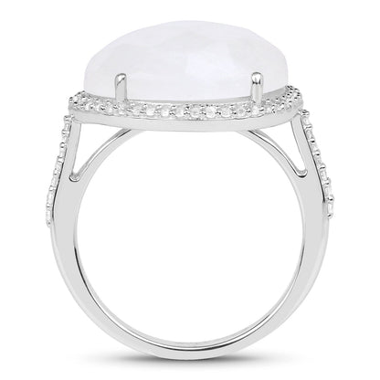 7.33 Carat Genuine White Rainbow Moonstone And White Topaz .925 Sterling Silver Ring by Bids.com