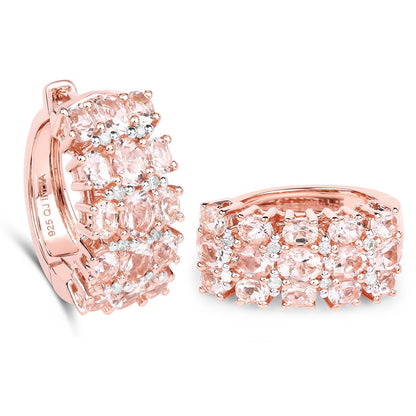 14K Rose Gold Plated 5.94 Carat Genuine Morganite and White Diamond .925 Sterling Silver Earrings  DestGlow