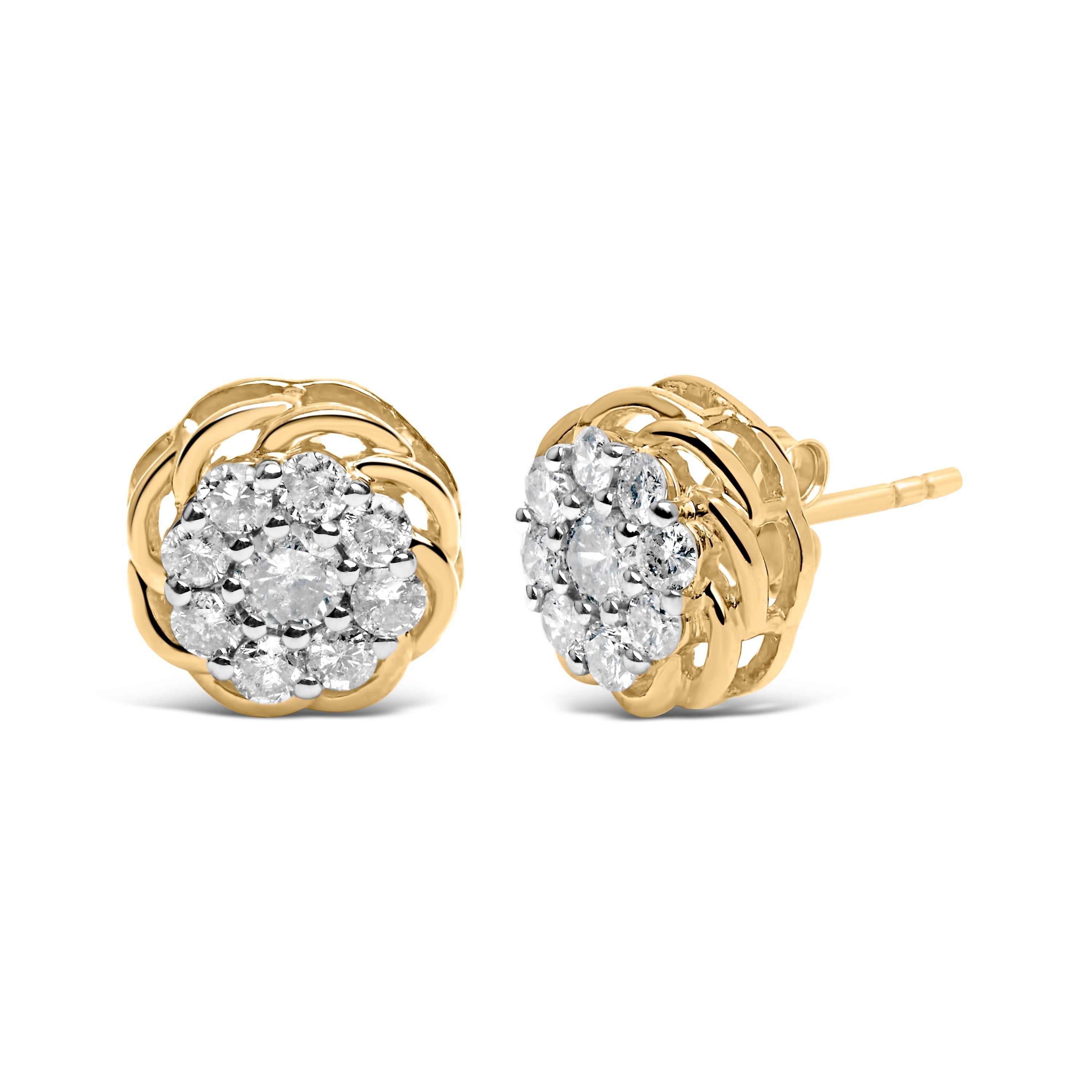 10K Yellow Gold Plated .925 Sterling Silver 1/2 Cttw Diamond Cluster Stud Earrings (J-K Color, I2-I3 Clarity)  DestGlow