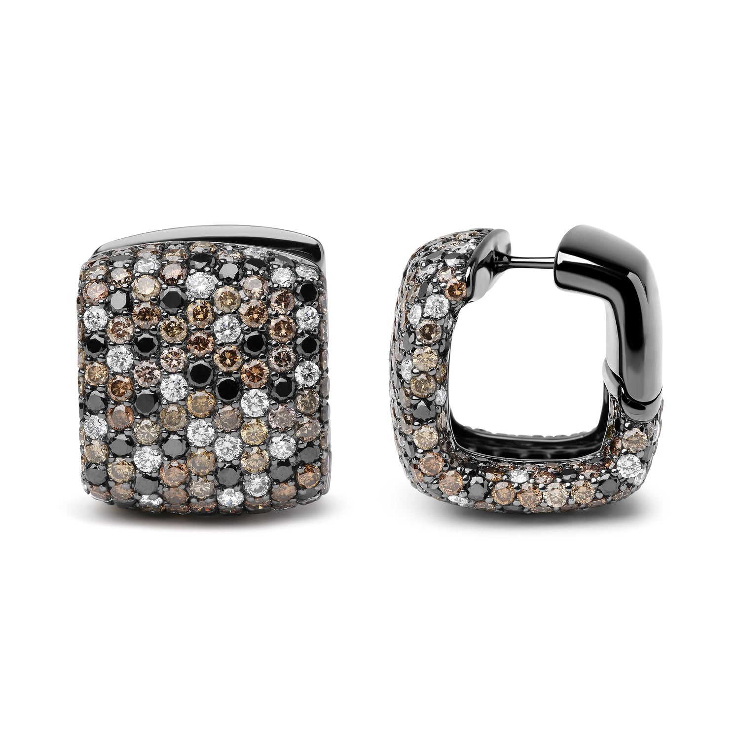 Black Rhodium Plated 18K White Gold 12 5/8 Cttw Multi Color Diamond Square Domed Huggie Hoop Earrings (Brown, Black, G-H Color, SI1-SI2 Clarity) by Bids.com