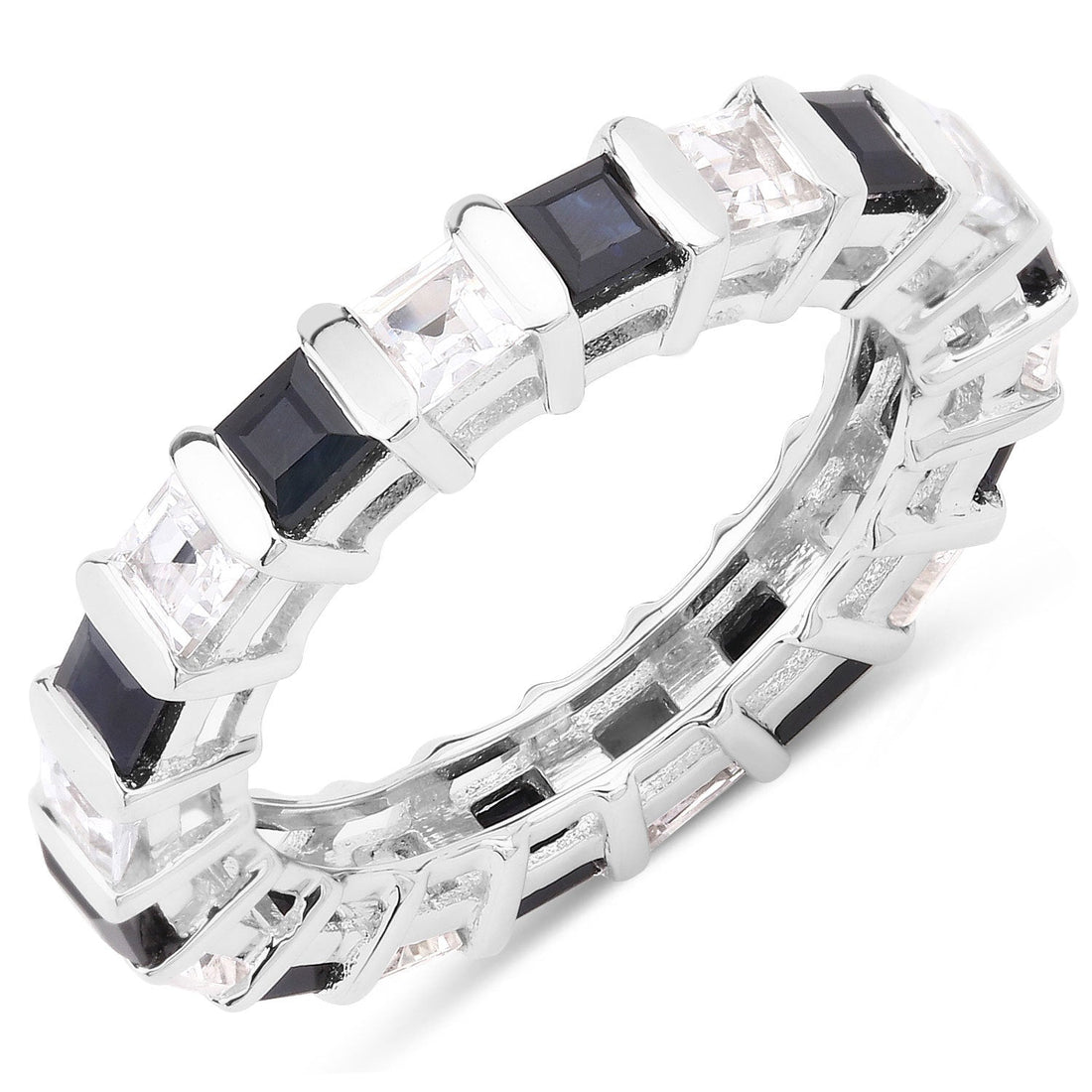 3.60 Carat Genuine Blue Sapphire and White Topaz .925 Sterling Silver Ring by Bids.com