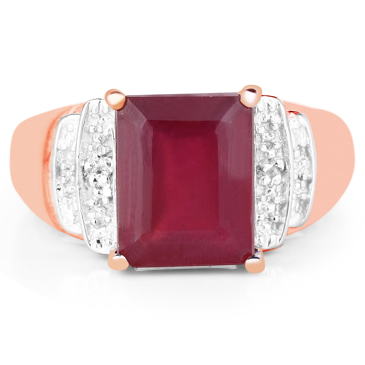 14K Rose Gold Plated 4.26 Carat Genuine Glass Filled Ruby and White Topaz .925 Sterling Silver Ring by Bids.com