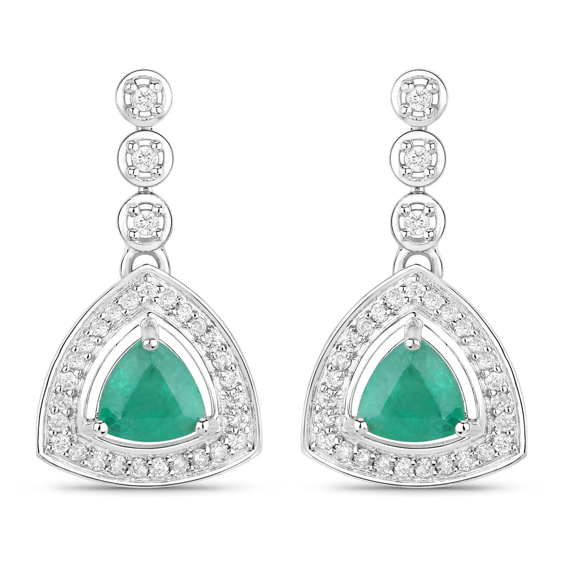 1.39 Carat Genuine Zambian Emerald and White Diamond 14K White Gold Earrings by Bids.com