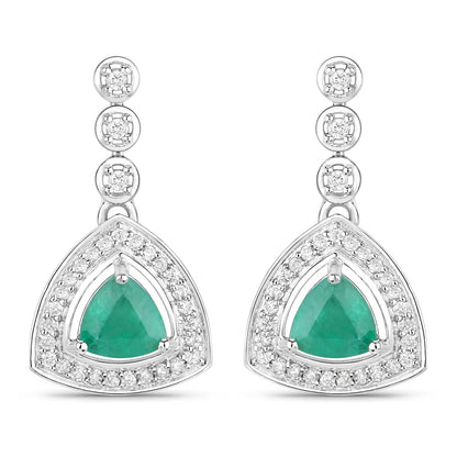 1.39 Carat Genuine Zambian Emerald and White Diamond 14K White Gold Earrings by Bids.com