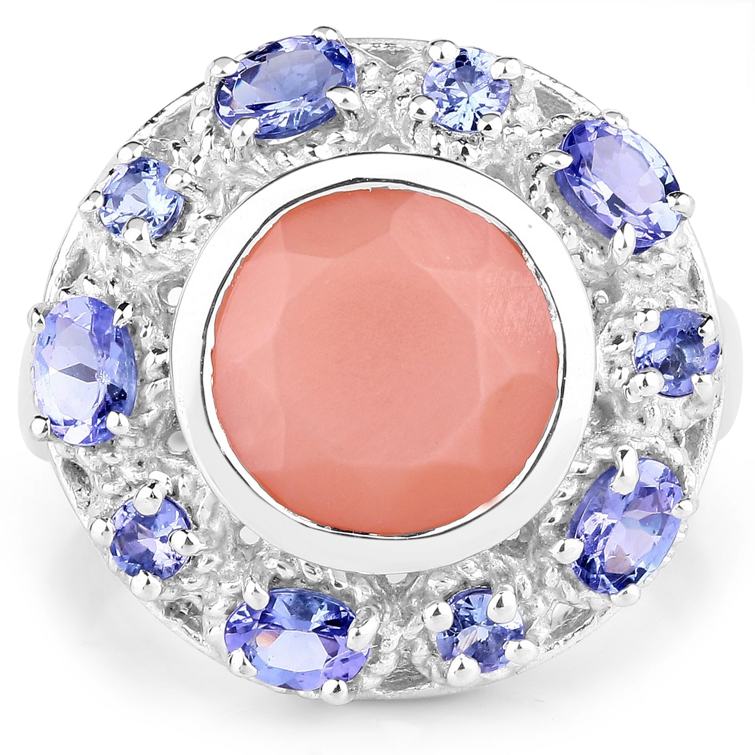 4.50 Carat Genuine Peach Moonstone and Tanzanite .925 Sterling Silver Ring  DestGlow