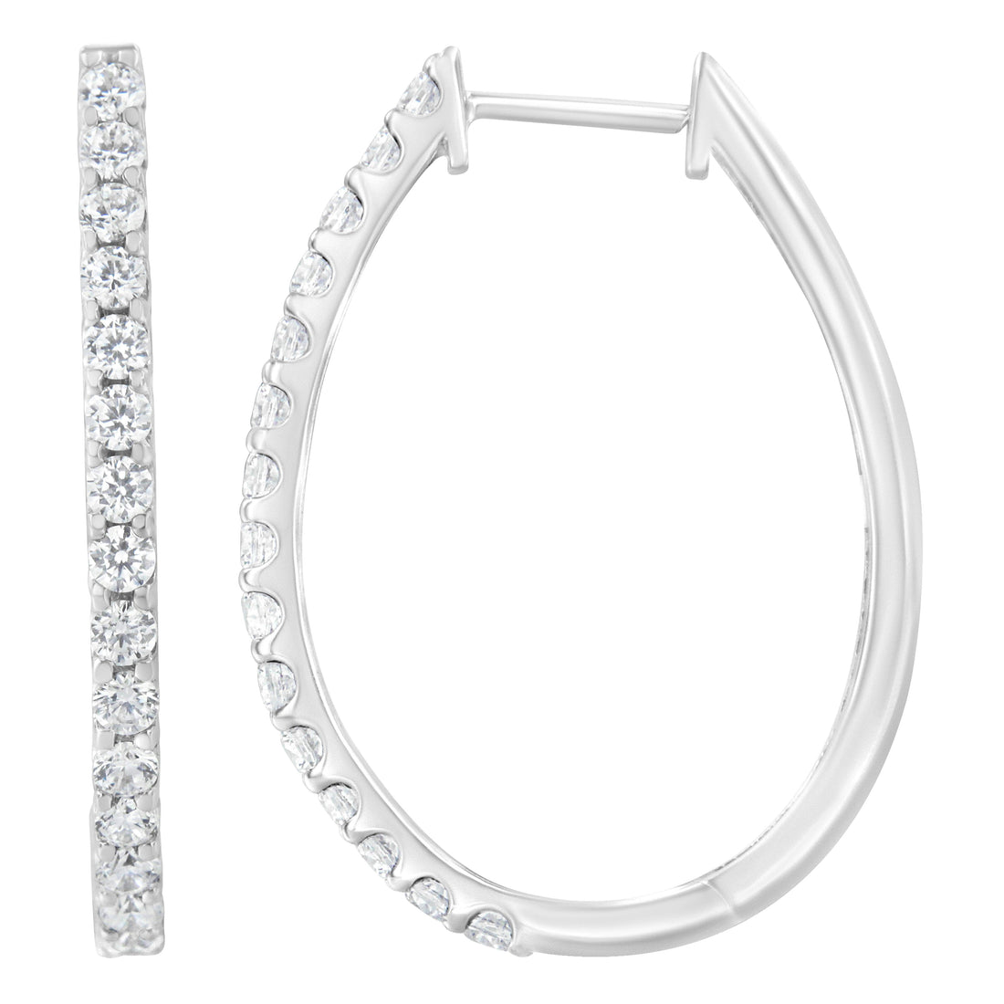 14K White Gold 2.0 Cttw Round Brilliant Cut Diamond Oblong Hinged Leverback Hoop Earrings (I-J Color, I1-I2 Clarity) by Bids.com