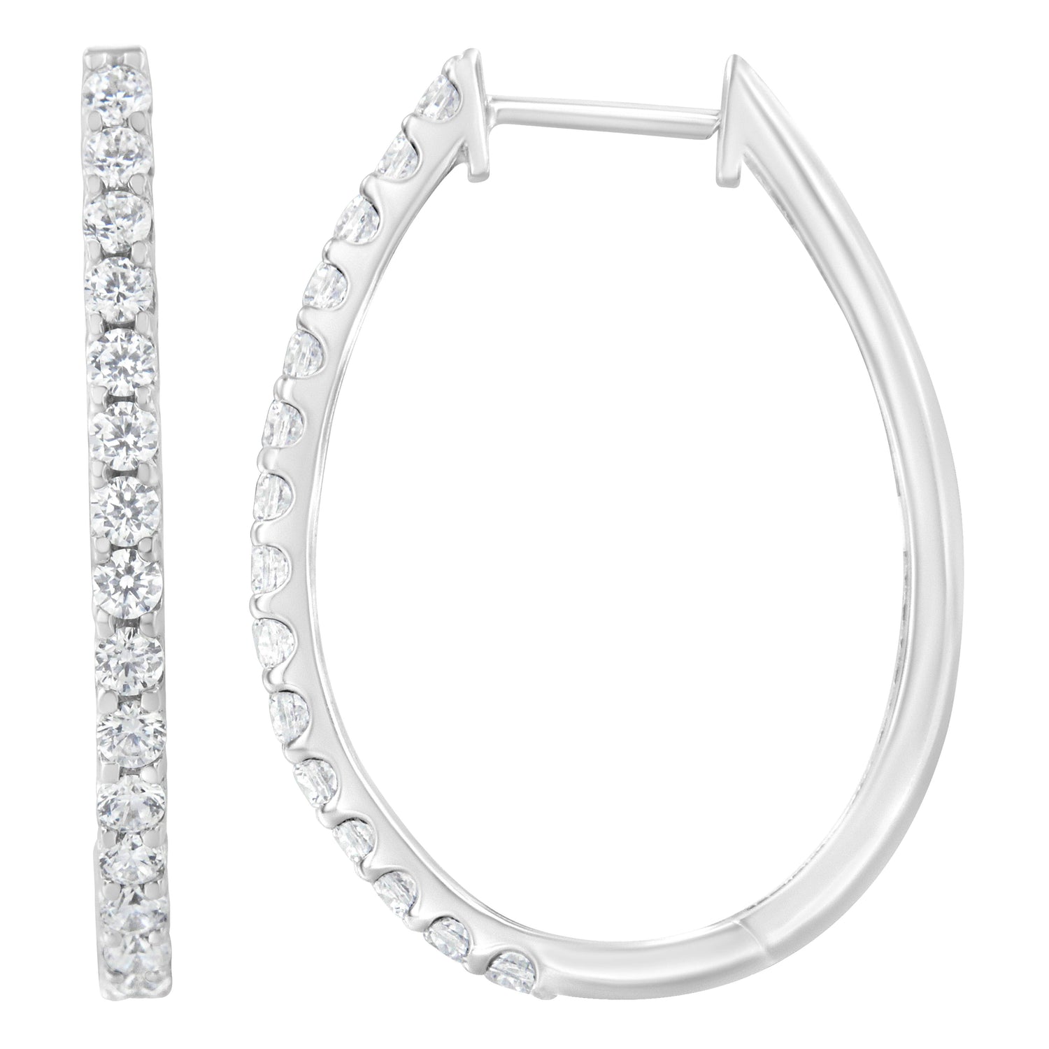 14K White Gold 2.0 Cttw Round Brilliant Cut Diamond Oblong Hinged Leverback Hoop Earrings (I-J Color, I1-I2 Clarity) by Bids.com