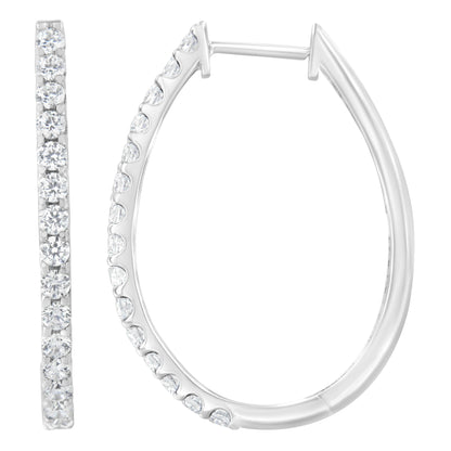 14K White Gold 2.0 Cttw Round Brilliant Cut Diamond Oblong Hinged Leverback Hoop Earrings (I-J Color, I1-I2 Clarity) by Bids.com