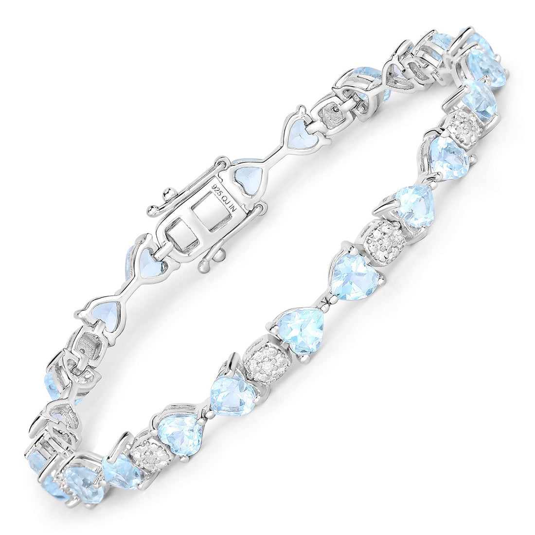 11.10 Carat Genuine Blue Topaz and White Diamond .925 Sterling Silver Bracelet - DestGlow