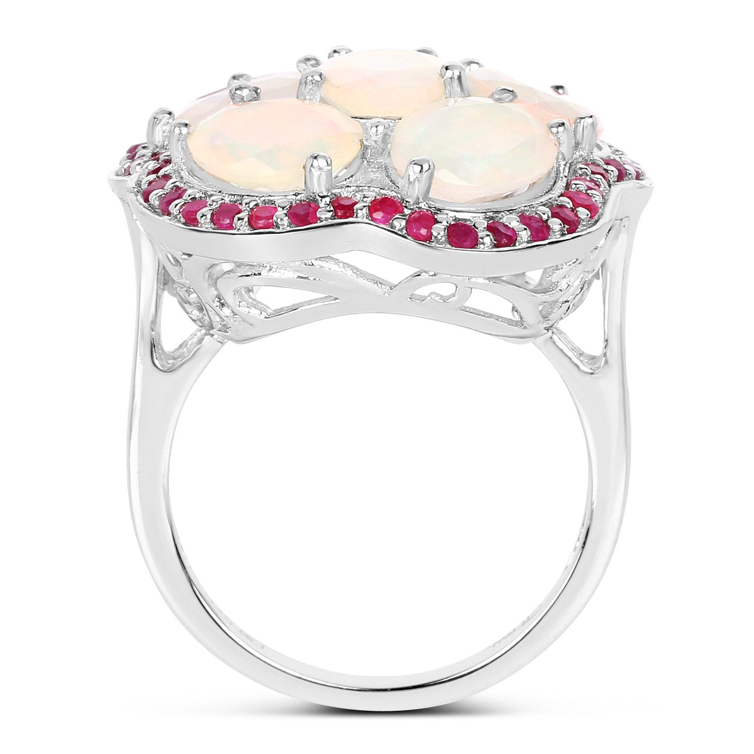 4.66 Carat Genuine Ethiopian Opal and Ruby .925 Sterling Silver Ring by Bids.com