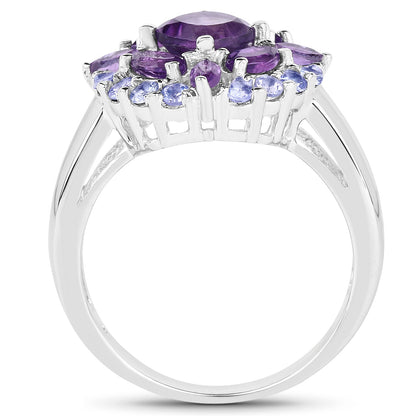 2.19 Carat Genuine Amethyst and Tanzanite .925 Sterling Silver Ring by Bids.com