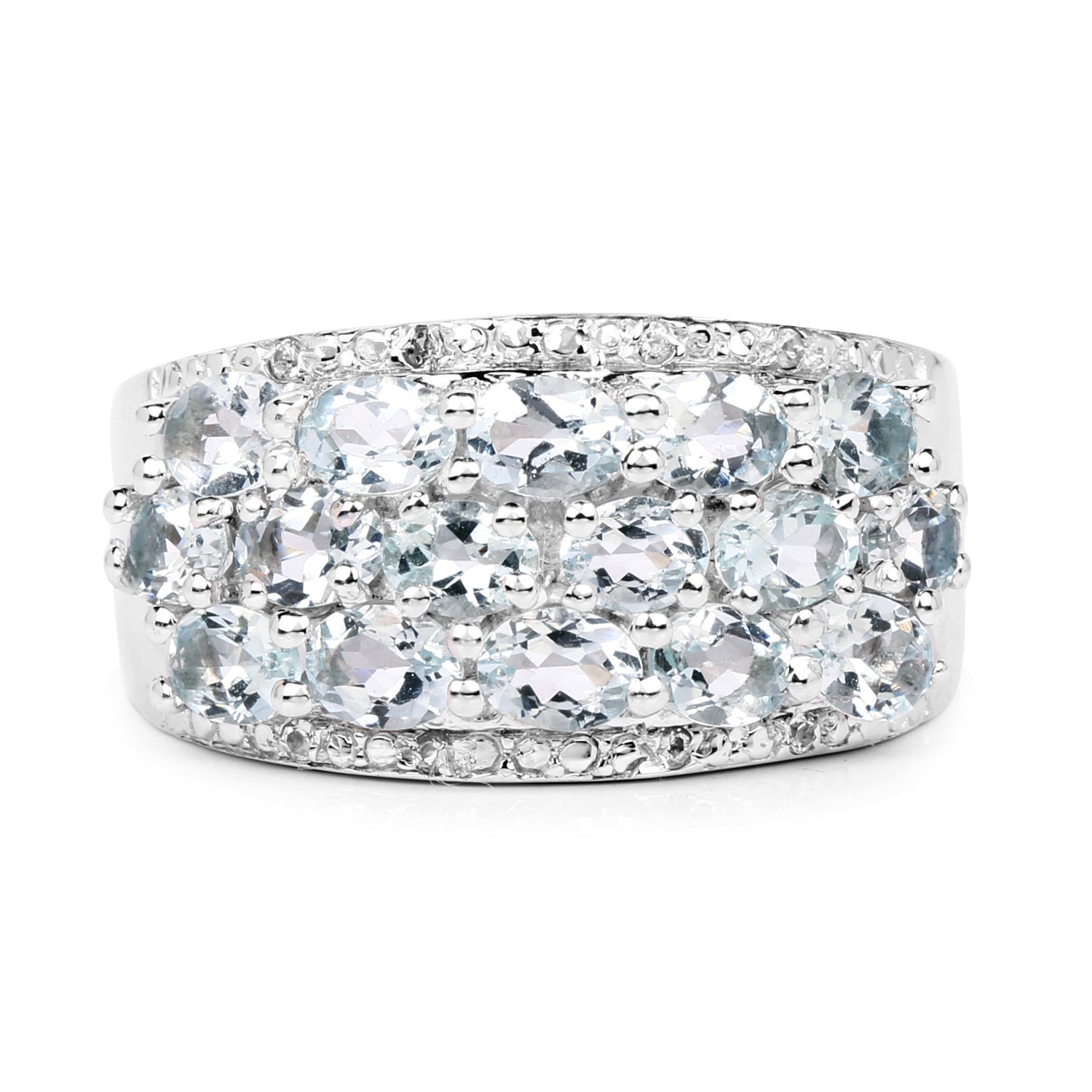 2.44 Carat Genuine Aquamarine &amp; White Topaz .925 Sterling Silver Ring  DestGlow