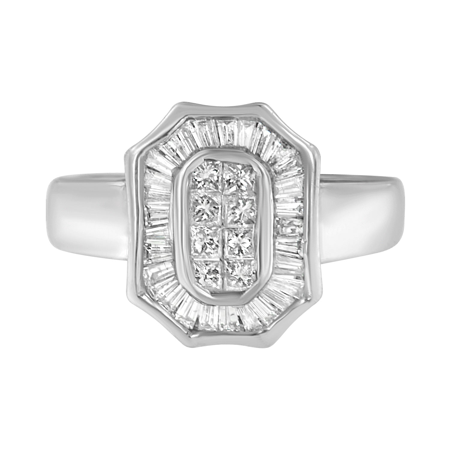 14K White Gold 1.00 Cttw Baguette and Princess-Cut Diamond Cocktail Art Deco Style Ring (H-I Color, SI1-SI2 Clarity) - Size 7 by Bids.com