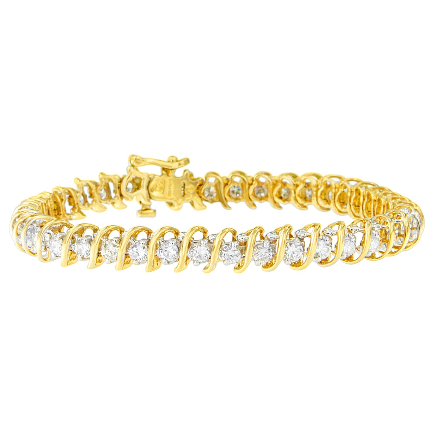 18K Yellow Gold 4.0 Cttw Round-Cut Diamond S-Link 7" Inch Tennis Bracelet (I-J Color, SI1-SI2 Clarity) by Bids.com