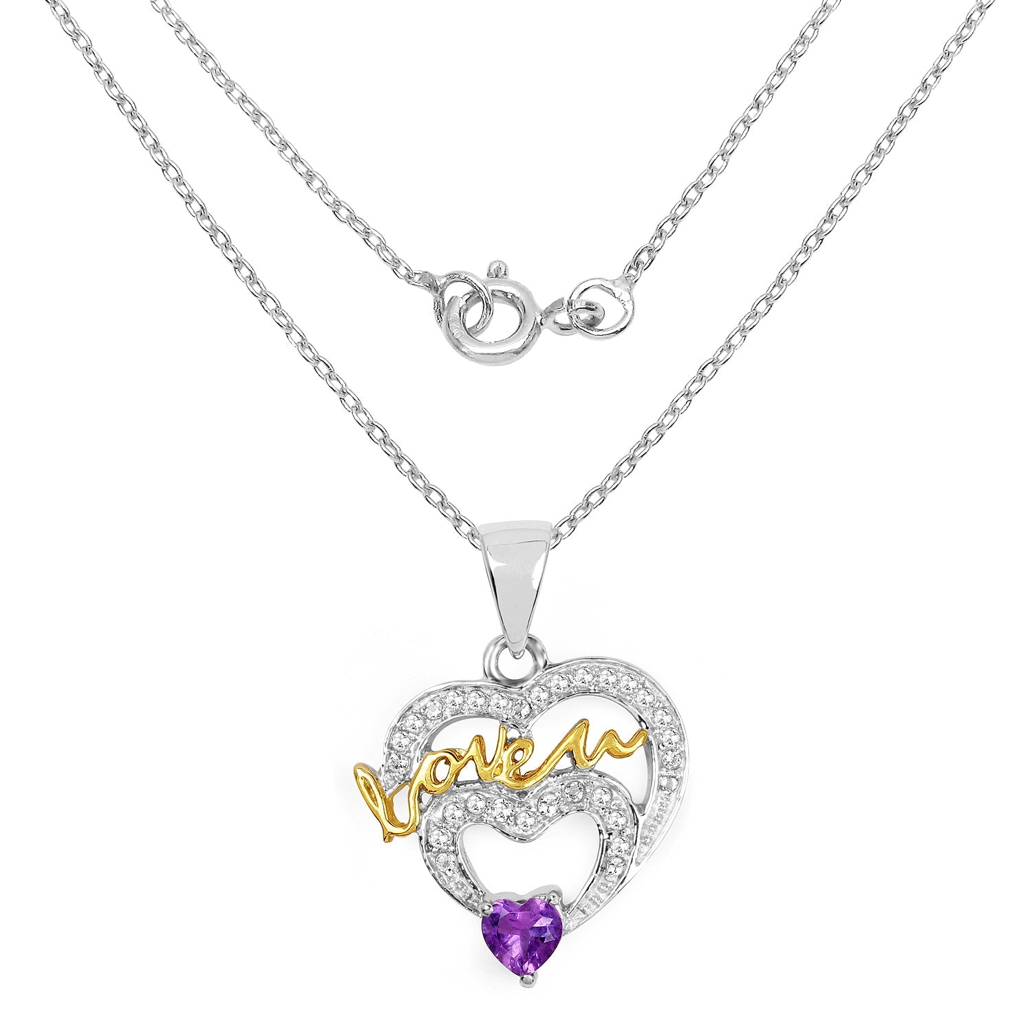Two Tone Plated 0.44 Carat Genuine Amethyst and White Topaz .925 Sterling Silver Pendant by Bids.com