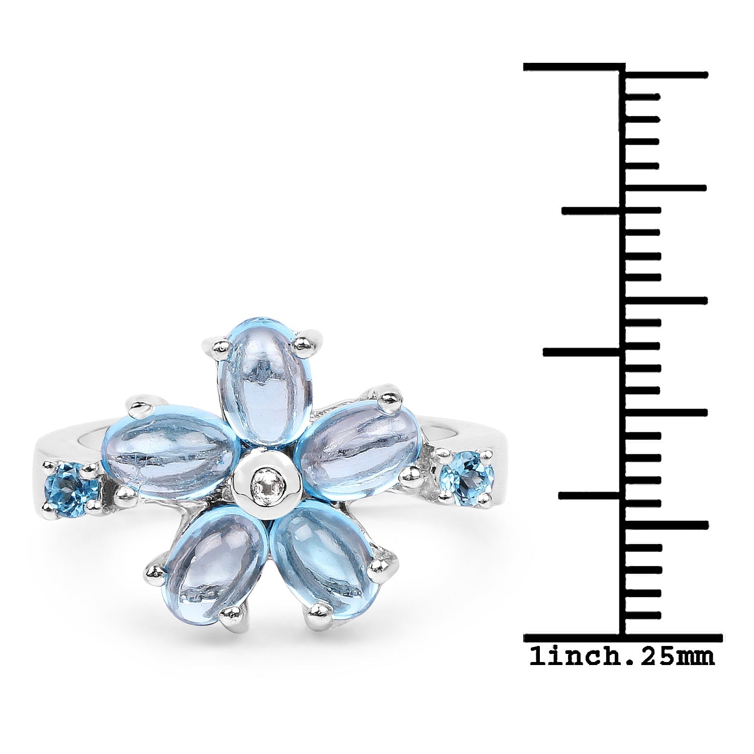 3.68 Carat Genuine Swiss Blue Topaz and White Topaz .925 Sterling Silver Ring  DestGlow