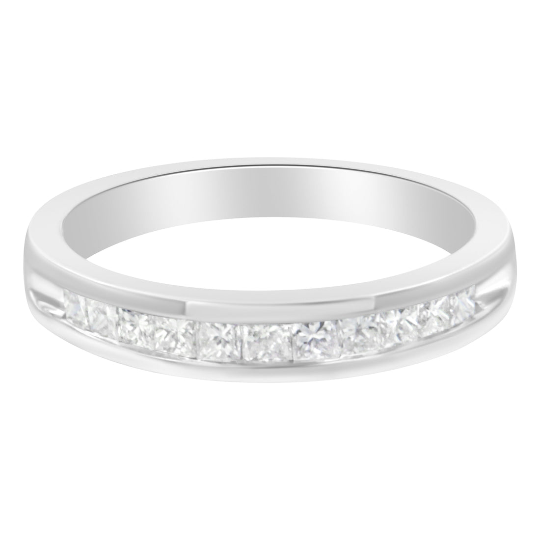 IGI Certified 1/2 Cttw Princess Cut Diamond 18K White Gold Channel Set Half Eternity Style Wedding Band Ring (H-I Color, SI2-I1 Clarity) - Size 4-1/2 by Bids.com