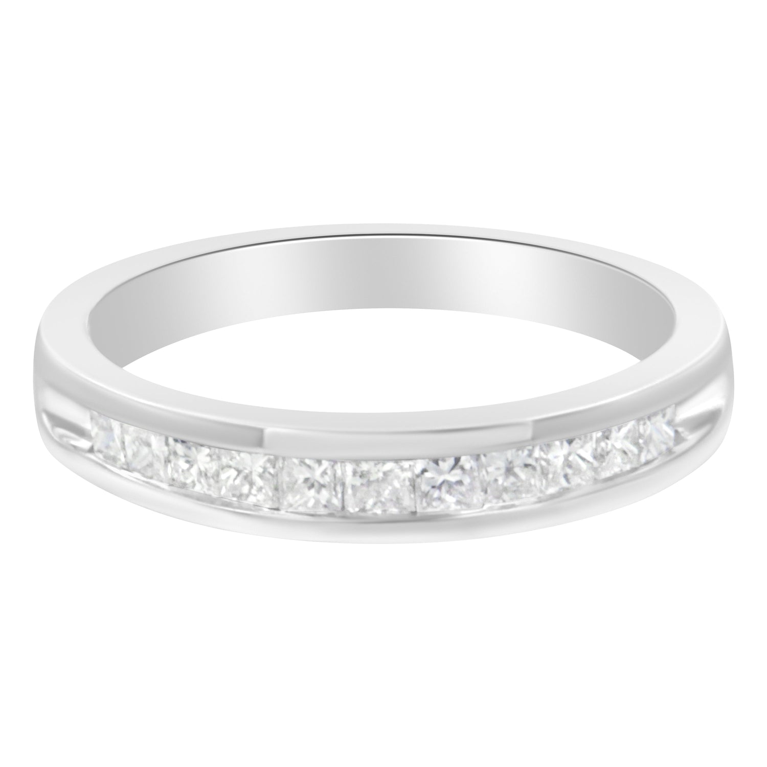 IGI Certified 1/2 Cttw Princess Cut Diamond 18K White Gold Channel Set Half Eternity Style Wedding Band Ring (H-I Color, SI2-I1 Clarity) - Size 4-1/2 by Bids.com