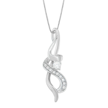 Espira 10K White Gold 1/5 cttw Round Cut Diamond Swirl Pendant Necklace (J-K, I1-I2) 