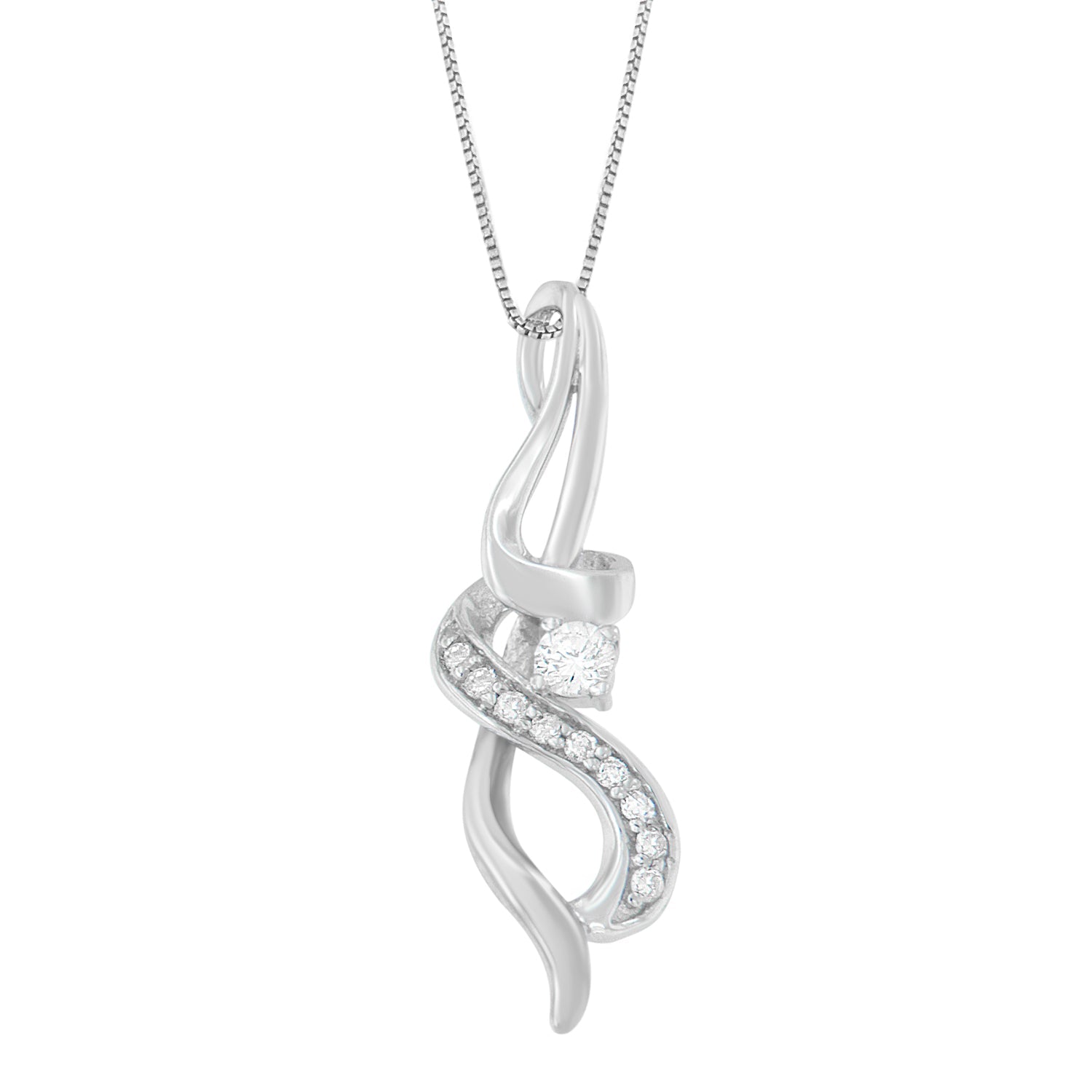 Espira 10K White Gold 1/5 cttw Round Cut Diamond Swirl Pendant Necklace (J-K, I1-I2) by Bids.com