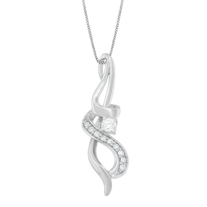 Espira 10K White Gold 1/5 cttw Round Cut Diamond Swirl Pendant Necklace (J-K, I1-I2) by Bids.com