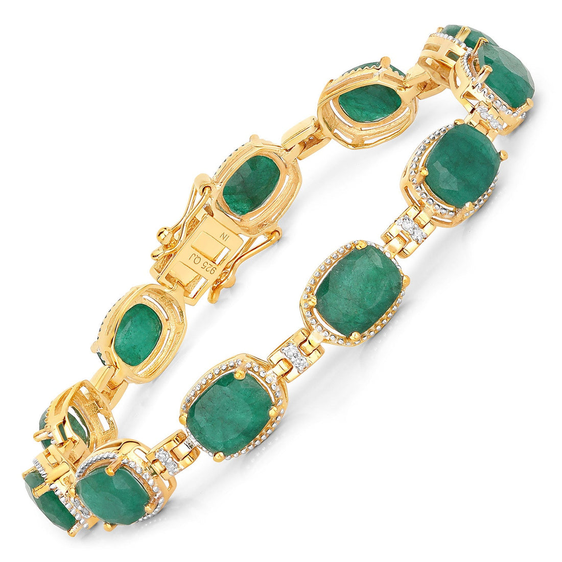 15.06 Carat Dyed Emerald and White Diamond .925 Sterling Silver Bracelet by Bids.com