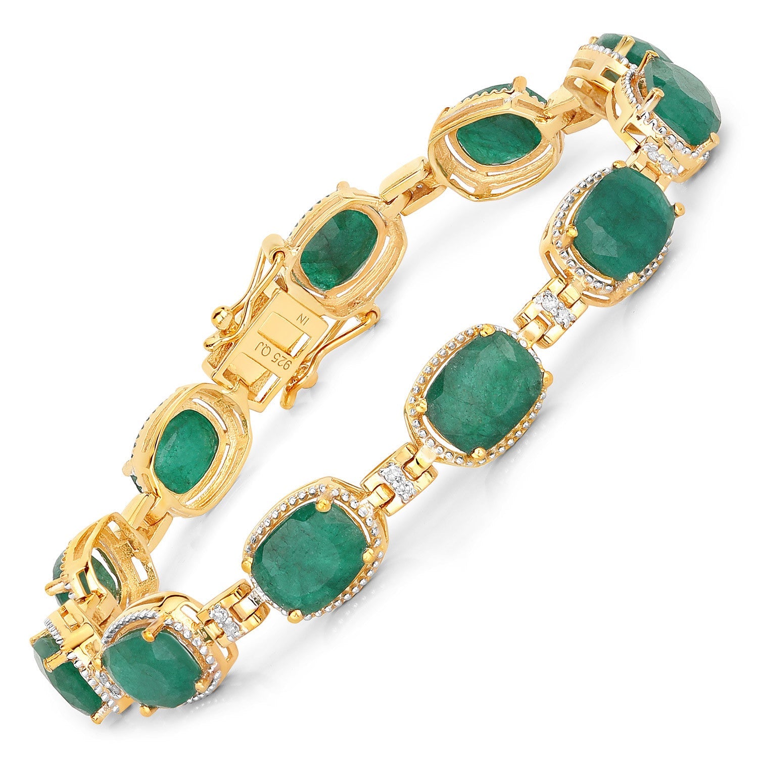 15.06 Carat Dyed Emerald and White Diamond .925 Sterling Silver Bracelet by Bids.com