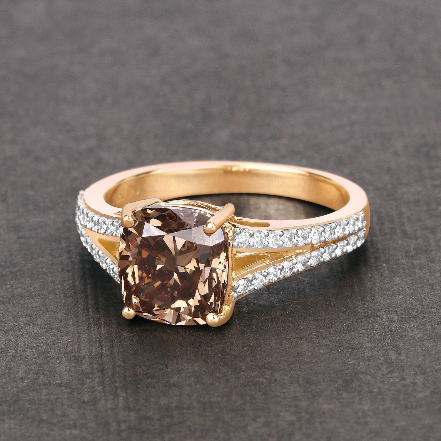 IGI Certified 3.03 Carat Genuine Brown Diamond Center and 0.32cttw White Diamond 18K Yellow Gold Ring (3.35cttw) by Bids.com