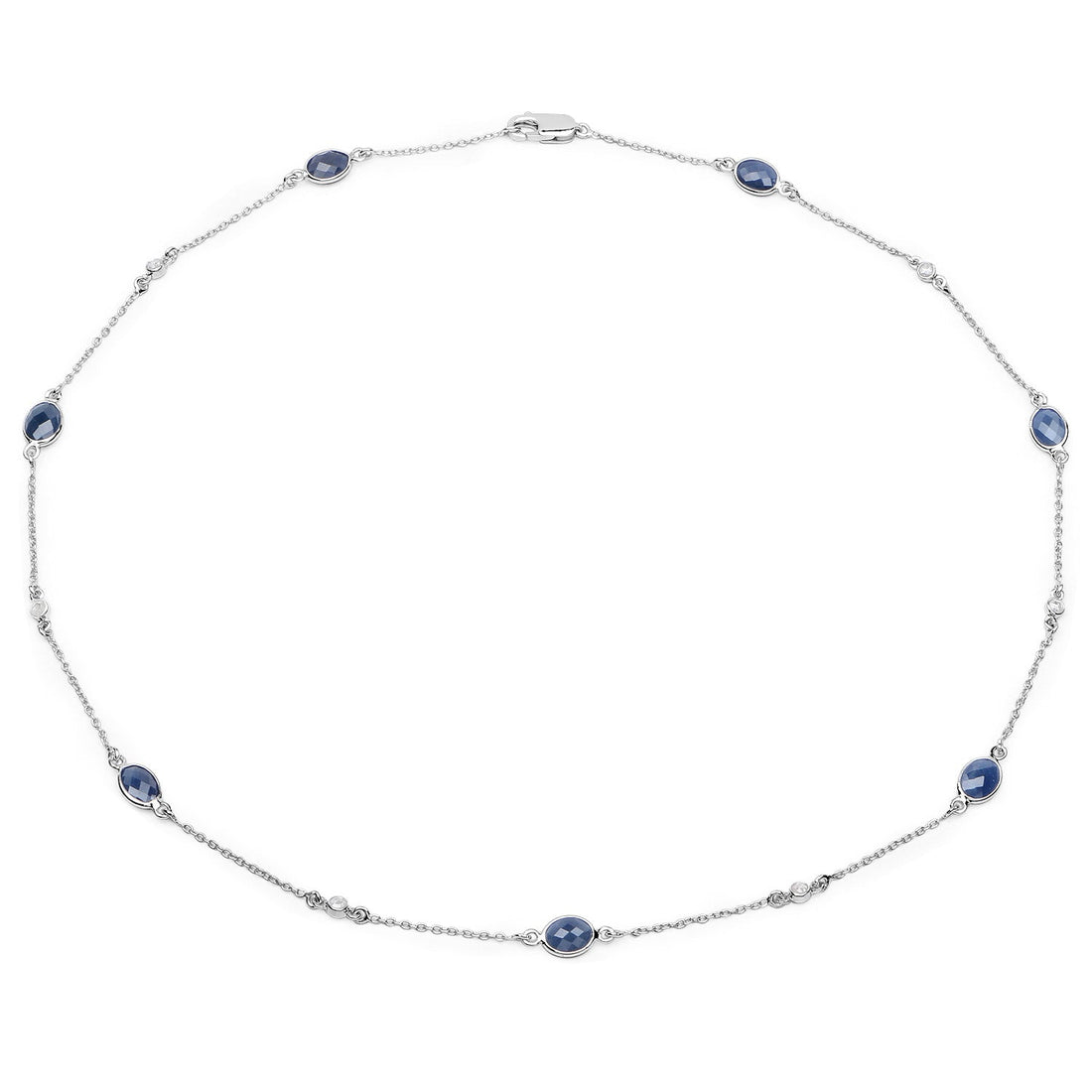 6.43 Carat Genuine Blue Sapphire and White Diamond .925 Sterling Silver Necklace by Bids.com