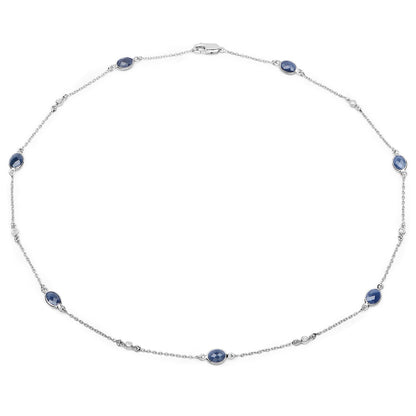 6.43 Carat Genuine Blue Sapphire and White Diamond .925 Sterling Silver Necklace by Bids.com