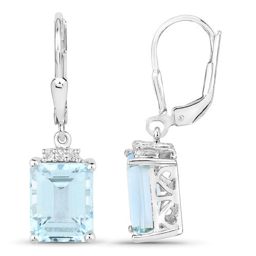 7.91 Carat Genuine Blue Topaz and White Topaz .925 Sterling Silver Earrings  DestGlow