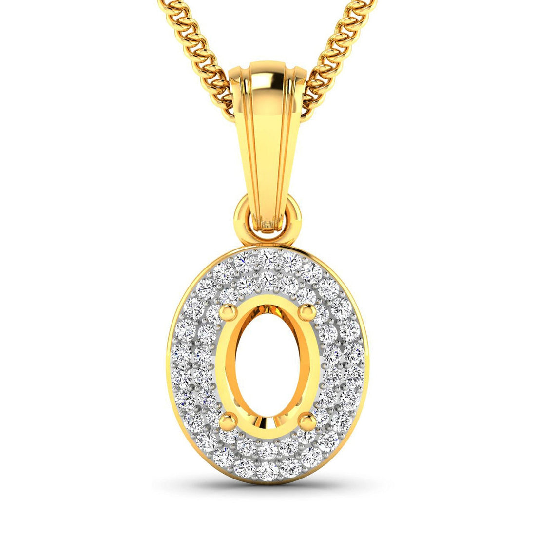 0.17 Carat Genuine White Diamond 14K Yellow Gold Semi Mount Pendant - holds 7x5mm Oval Gemstone by Bids.com