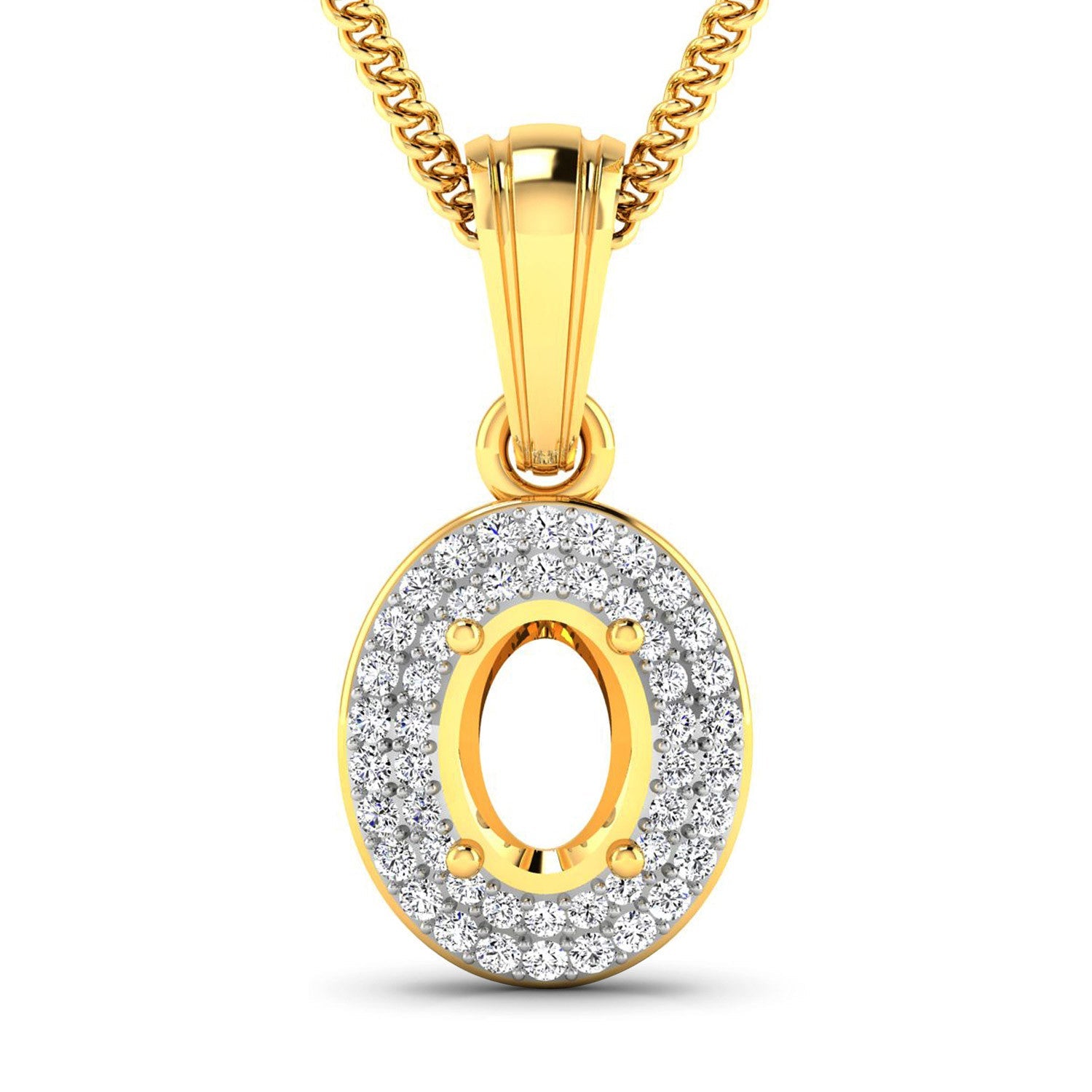 0.17 Carat Genuine White Diamond 14K Yellow Gold Semi Mount Pendant - holds 7x5mm Oval Gemstone by Bids.com