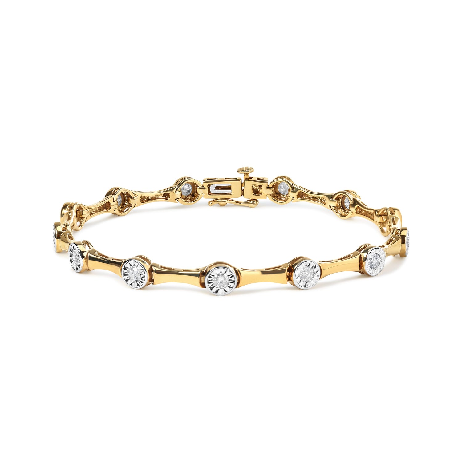 10K Yellow Gold Plated .925 Sterling Silver 1.0 Cttw Miracle Set Diamond Bezel Style Station Link Bracelet (H-I Color, I3 Clarity) - Size 7" by Bids.com