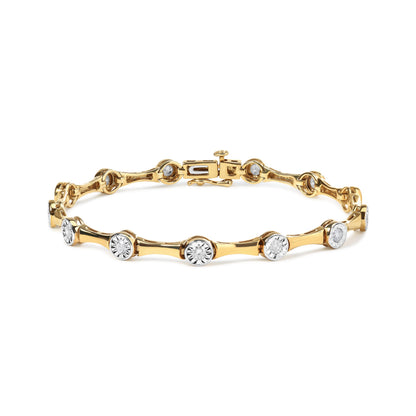 10K Yellow Gold Plated .925 Sterling Silver 1.0 Cttw Miracle Set Diamond Bezel Style Station Link Bracelet (H-I Color, I3 Clarity) - Size 7" by Bids.com