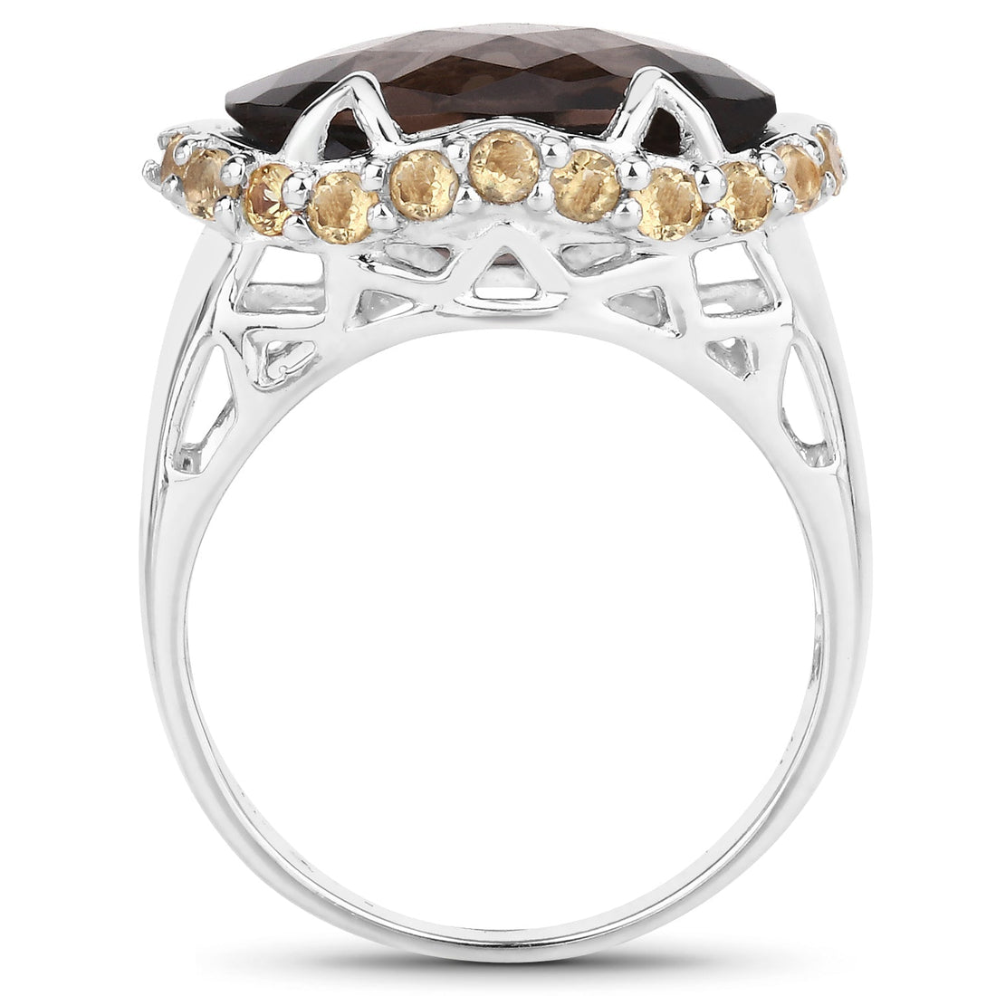 Two Tone Plated 9.58 Carat Genuine Smoky Quartz &amp; Citrine .925 Sterling Silver Ring  DestGlow
