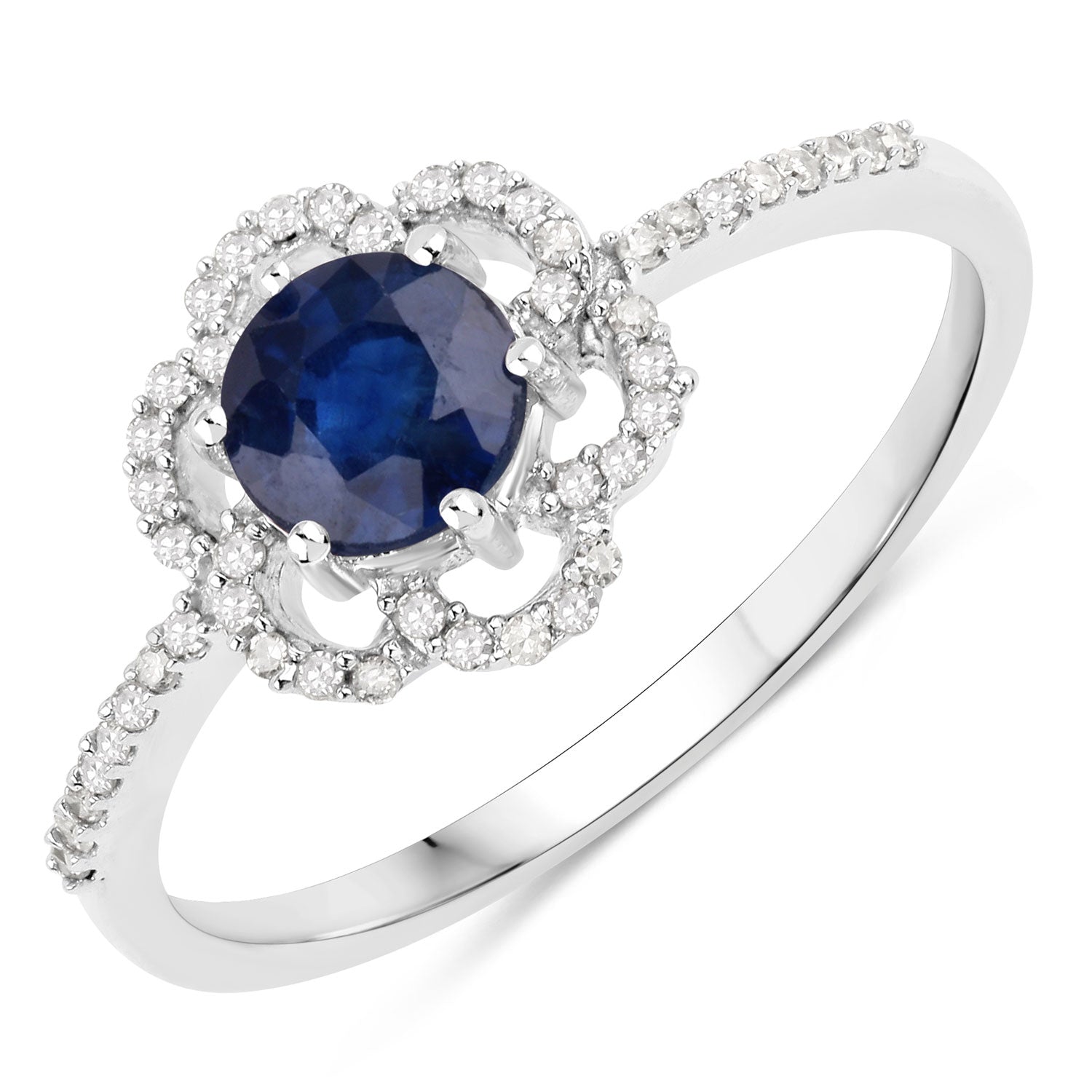 0.78 Carat Genuine Blue Sapphire and White Diamond 14K White Gold Ring by Bids.com