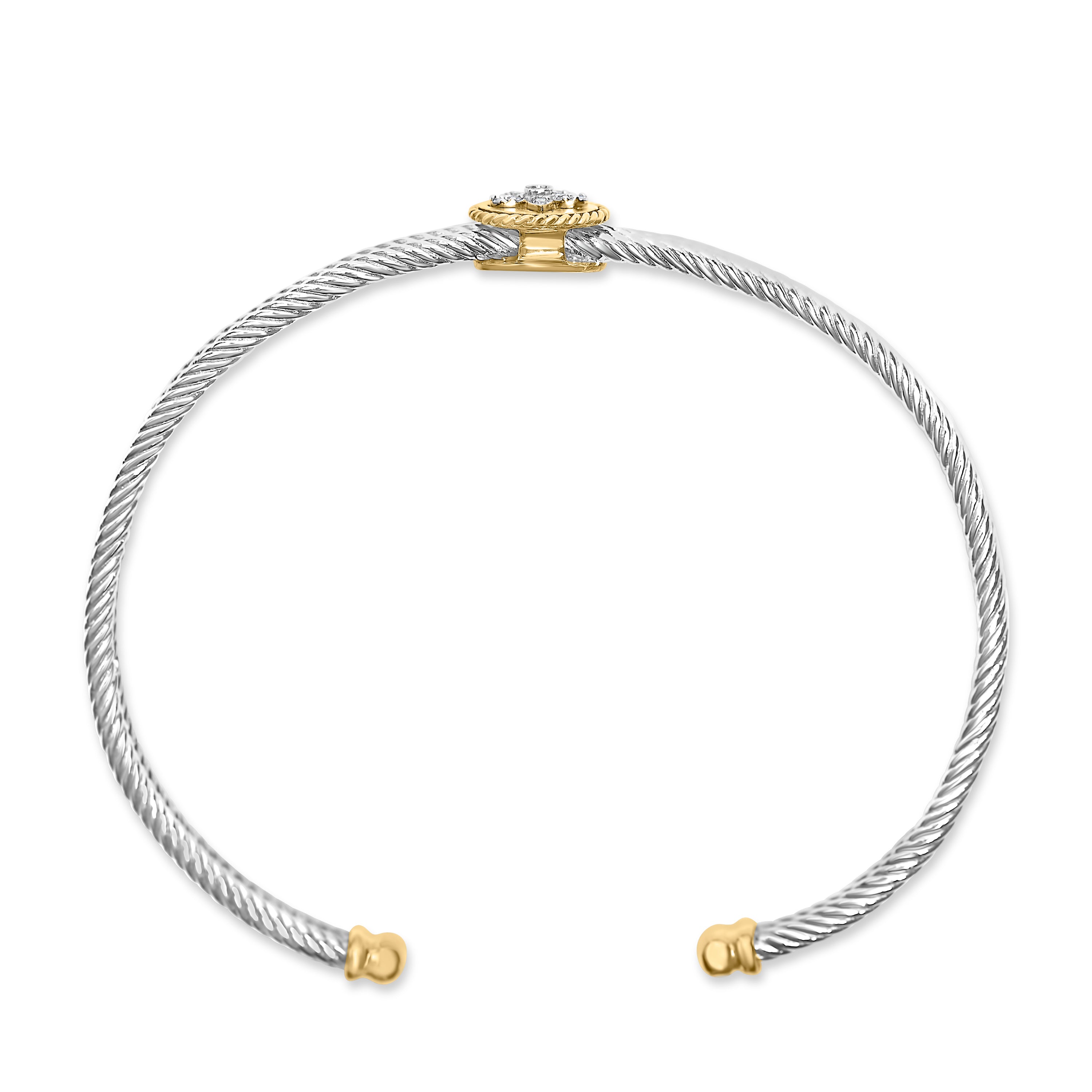 18K Yellow Gold Plated .925 Sterling Silver Diamond Accent and Fleur Di Lis Medallion Bangle Bracelet (I-J Color, SI1-SI2 Clarity) - 7.25 Inches by Bids.com