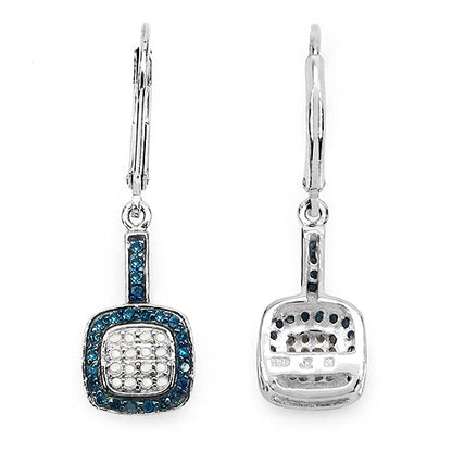 0.45 Carat Genuine Blue Diamond &amp; White Diamond .925 Sterling Silver Earrings  DestGlow