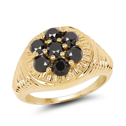 14K Yellow Gold Plated 1.40 Carat Genuine Black Diamond .925 Sterling Silver Ring by Bids.com