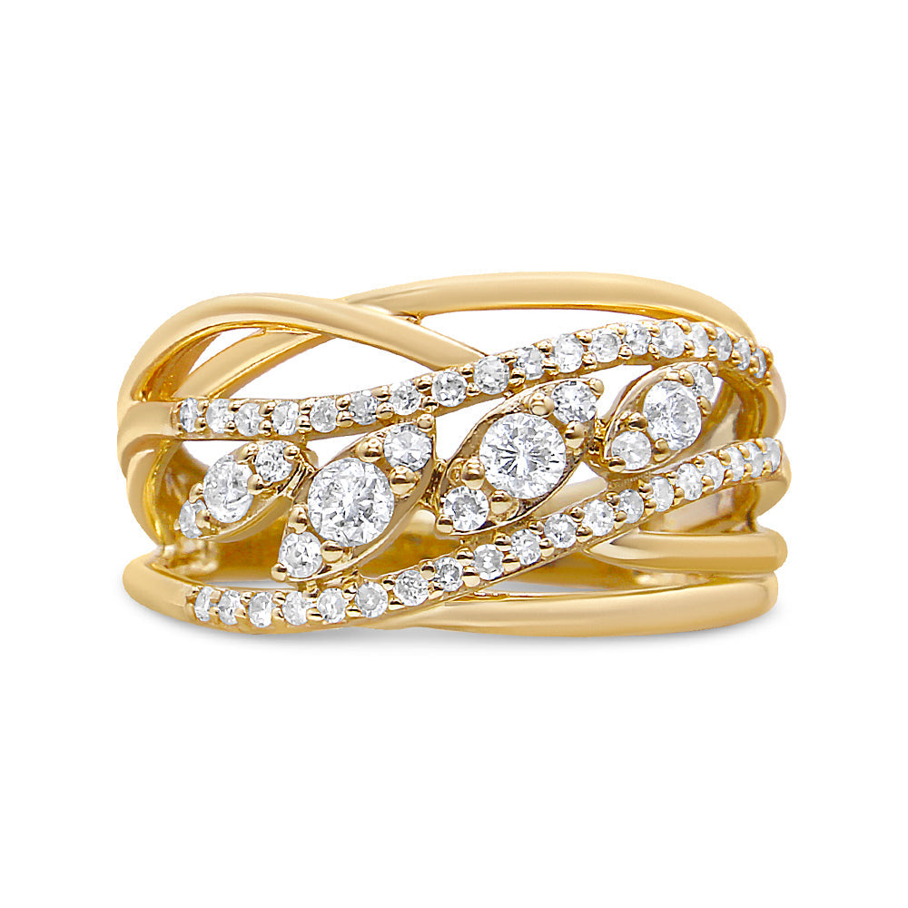 10K Yellow Gold 1/2 Cttw Round-Cut Multi Row Diamond Split Shank Cocktail Ring (H-I Color, SI2-I1 Clarity) - Size 7 by Bids.com