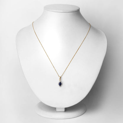 0.92 Carat Genuine Blue Sapphire and White Diamond 14K Yellow Gold Pendant by Bids.com