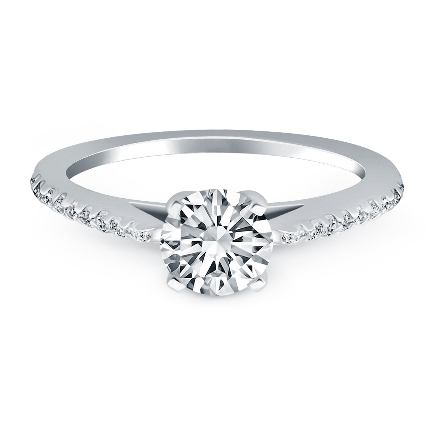 14k White Gold Micro Prong Diamond Cathedral Engagement Ring by Bids.com